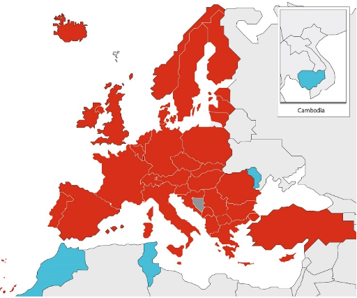 Mappa dei paesi coinvolti nella Convenzione sulla brevettabilità europea (CBE)